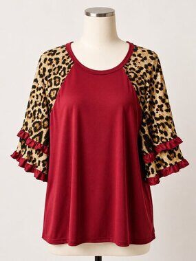 4 for $25 ❤️ SHEIN Curve Leopard Ruffle Sleeve Top 2XL ❤️
